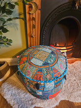 Load image into Gallery viewer, Light Blue Indian Pouffe www.karmaripon.co.uk