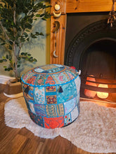 Load image into Gallery viewer, Light Blue Indian Pouffe www.karmaripon.co.uk