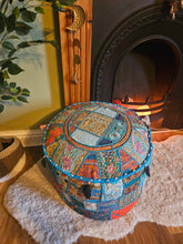 Load image into Gallery viewer, Light Blue Indian Pouffe www.karmaripon.co.uk