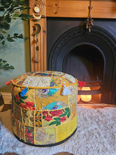 Load image into Gallery viewer, Yellow Indian Pouffe www.karmaripon.co.uk