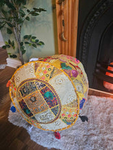 Load image into Gallery viewer, Yellow Indian Pouffe www.karmaripon.co.uk