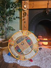Load image into Gallery viewer, Yellow Indian Pouffe www.karmaripon.co.uk