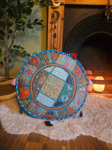 Light Blue Indian Pouffe www.karmaripon.co.uk