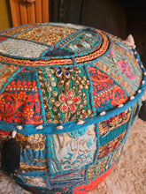 Load image into Gallery viewer, Light Blue Indian Pouffe www.karmaripon.co.uk