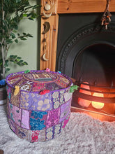 Load image into Gallery viewer, Purple Indian Pouffe www.karmaripon.co.uk