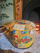 Load image into Gallery viewer, Yellow Indian Pouffe www.karmaripon.co.uk