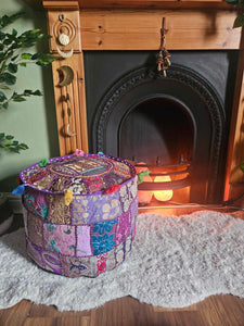 Purple Indian Pouffe www.karmaripon.co.uk