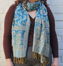 Load image into Gallery viewer, Blue Pashmina Scarf  www.indiansummertrading.co.ukBlue Pashmina Scarf  www.indiansummertrading.co.uk
