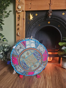 Light Blue Indian Pouffe for storage www.indiansummertrading.co.uk