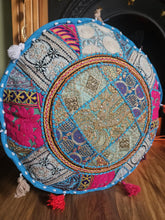 Load image into Gallery viewer, Light Blue Indian Pouffe for storage www.indiansummertrading.co.uk