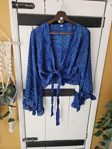 Blue Repurposed Sari Butterfly Top 8-14 www.indiansummertrading.com