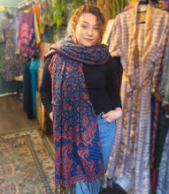 Load image into Gallery viewer, Warm indian shawl with tassels www.karmaripon.co.uk