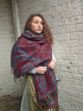 Load image into Gallery viewer, Warm indian shawl with tassels www.karmaripon.co.uk