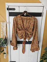Load image into Gallery viewer, Blue Repurposed Sari Butterfly Top 8-14
