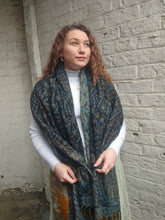 Load image into Gallery viewer, Cosy Large Indian Shawl With Tassels Blue