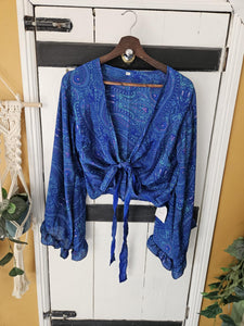 Blue Repurposed Sari Butterfly Top 8-14 www.indiansummertrading.com