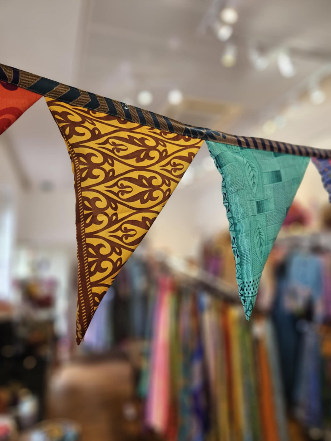 Repurposed sari bunting www.indiansummertrading.co.uk
